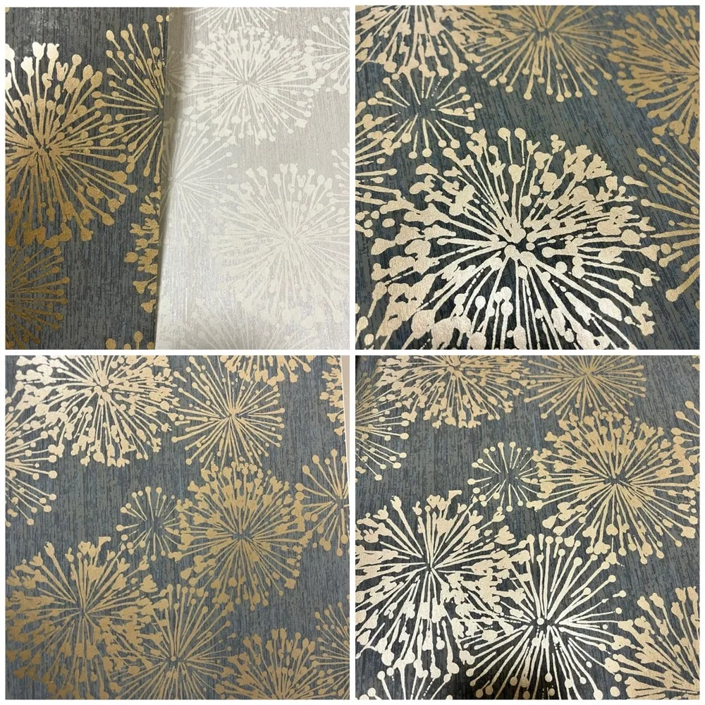 5 Large Wallpaper DIY Sheets W/Shiny Gold/Cream Floral/Fireworks Grandeur Design